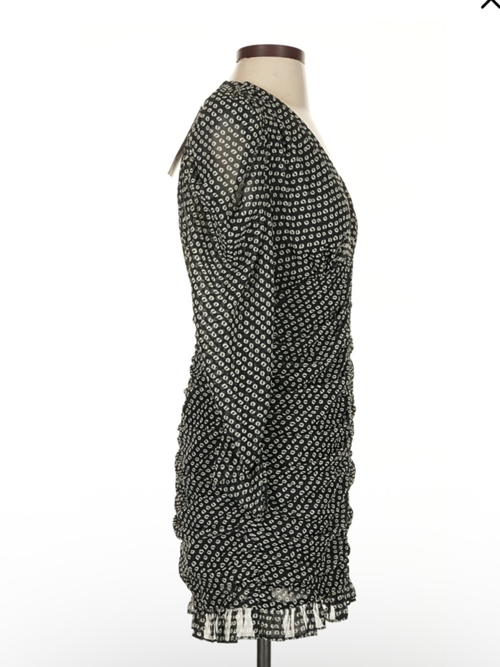 Zara Draped Mini Dress Black Polka Dot Ruched Sheer Sleeve V Neck Small NWT - Picture 4 of 6